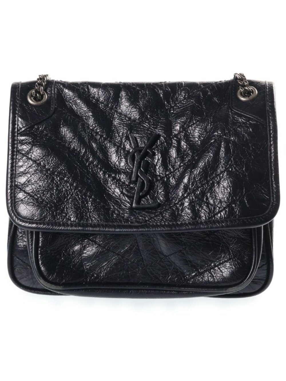 Saint Laurent Paris Niki Chain Shoulder Bag Black Shiny Calfskin Silver